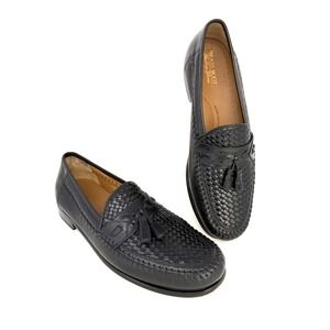 Brass Boot Walking Gloves Mens 13 M Black Woven Leather Tassel Loafers Handmade